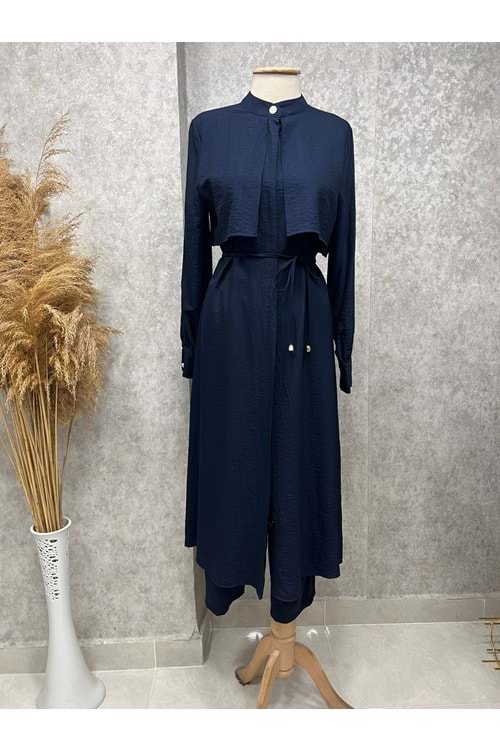25Y8378 TAKIM TUNİK PANTOLON ÇİLEK KUMAŞ İP KUŞAKLI