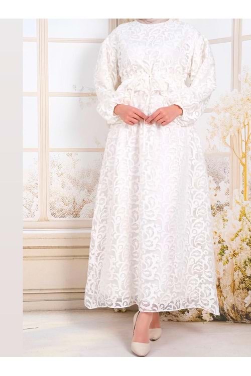 25Y61551 ELBİSE BELLİ TÜNELLİ ASTARLI YAKMA DESEN