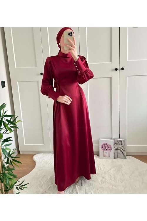 25Y4622 ABİYE SATEN BEL KUŞAKLI BALON KOL
