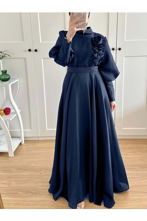 25Y4725 ABİYE BALON KOL GÖĞÜS GÜL DETAYLI BELİ KEMERLİ