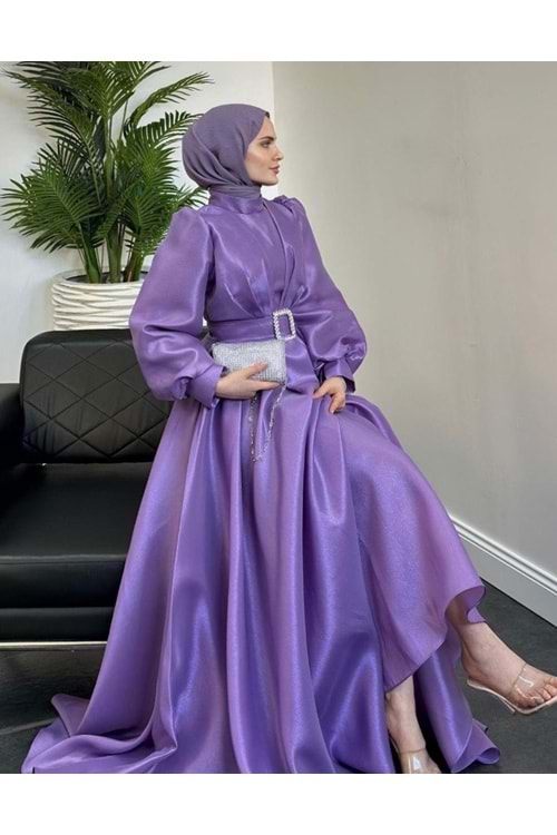 25Y4529 ELBİSE ABİYE TAFTA KUMAŞ PRENSES MODEL BALON KOL