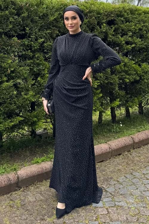 25Y4696 ELBİSE ABİYE KOMPLE TAŞLI KOLLARI TÜY DETAY