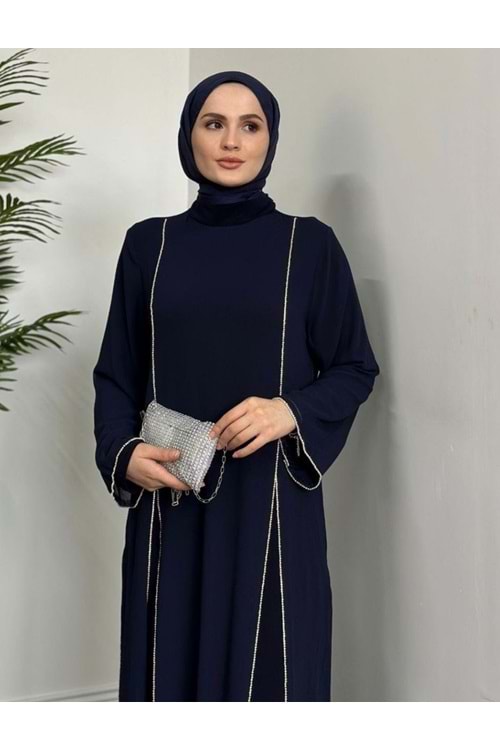 25Y4337 ELBİSE ABİYE ŞİFON İKİ PARÇA TAŞ DETAYLI