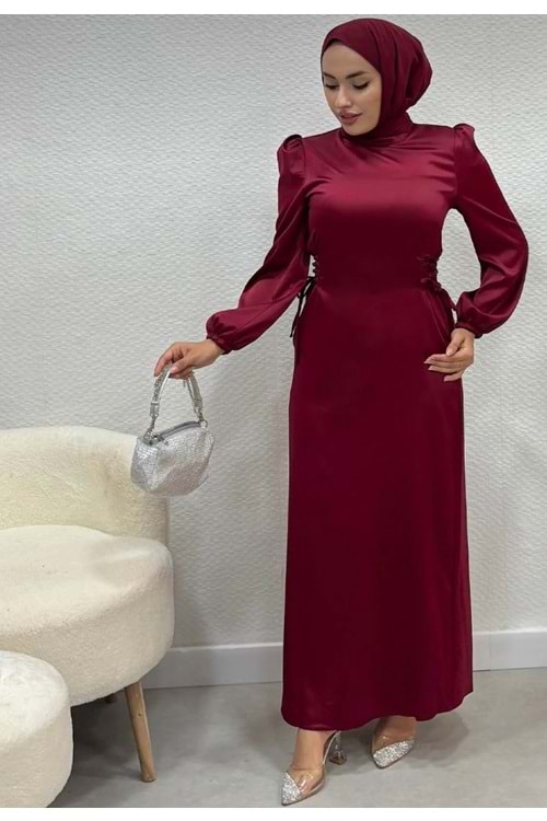 25Y61422 ELBİSE ABİYE ZARA SATEN YANLARI BAĞCIKLI