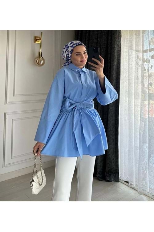 25Y7313 TUNİK YARIM DÜĞME BELİ KUŞAKLI ÖNDEN BAĞLAMALI