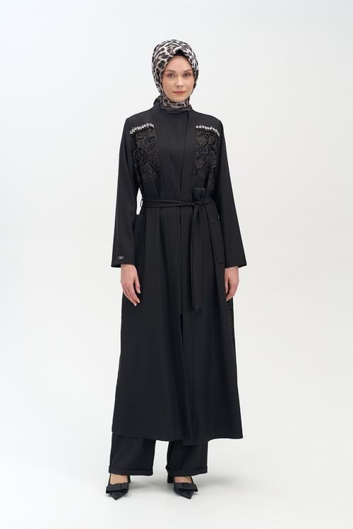 25Y27059 ÜÇLÜ TAKIM ABAYA İÇLİK PANTOLON GÜÜPÜR DETAYLI