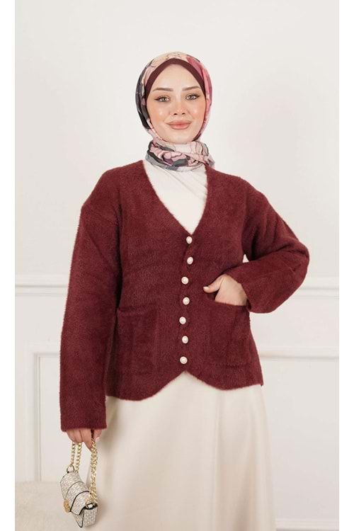 26K8828 HIRKA KISA DÜĞMELİ YUMOŞ İP ÖRME CEPLİ