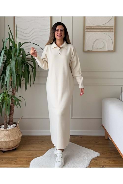 26K2941 ELBİSE TRİKO YAKASI DÜĞMELİ