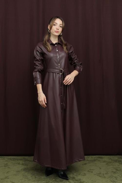 26K20709 ELBİSE DERİ ÖNÜ DÜĞMELİ