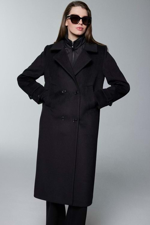 26K13840 ZÜHRE KABAN KAŞE ÇİFT YAKALI YAKASI FERMUAR DETAYLI ASTARI LEOPAR DESENLİ