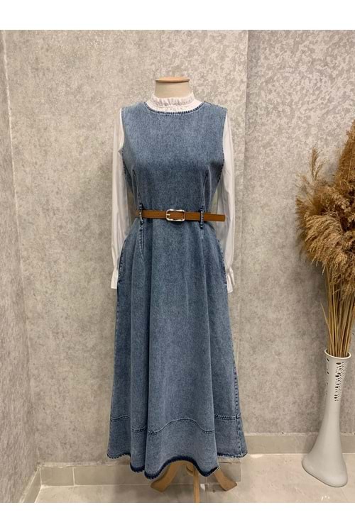 26K1212 JİLE KOT SIRT FERMUARLI BELİ KEMERLİ VE CEPLİ