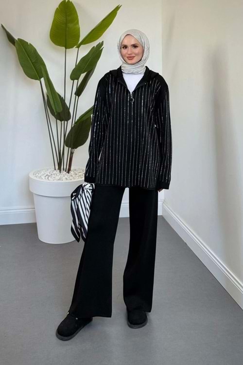 26K25340 TAKIM TUNİK PANTOLON MERSERİZE TUNİK FERMUARLI VE PUL DETAYLI