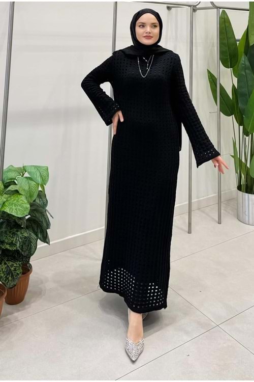 26K2510 ELBİSE TRİKO PARÇALI ÜSTÜ FİLE ÖRGÜLÜ