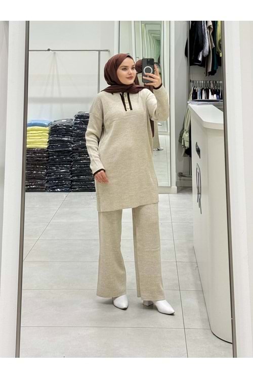 26K6127 TAKIM TUNİK PANTOLON TRİKO TUNİK GÖMLEK YAKA DÜĞME KAPAMA