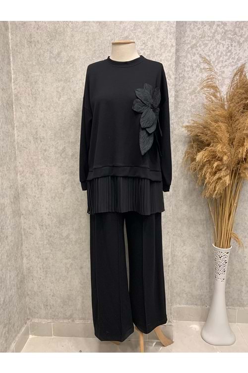 26K4311 TAKIM TUNİK PANTOLON , TUNİK ÖNÜ PİLİSELİ VE ÇİÇEKLİ