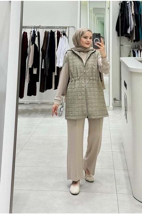 26K6015 TAKIM 3 LÜ YELEK TUNİK PANTOLON , YELEK KAPİTONE