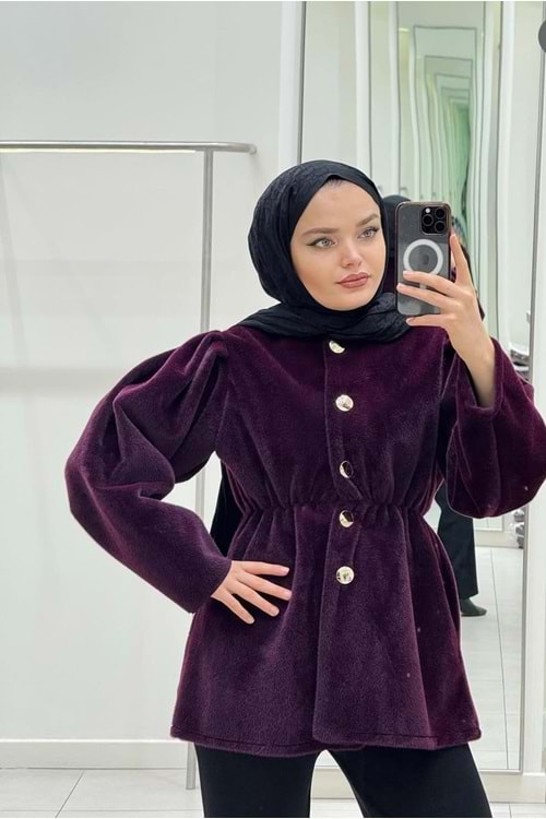 26K8161 CEKET FOX KÜRKLÜ ÖNÜ DÜĞMELİ BELİ BÜZGÜLÜ