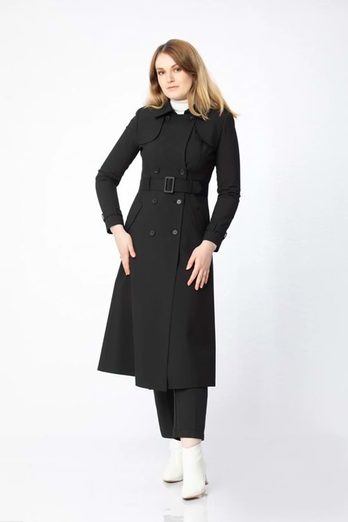 26K16251 TRENCHKOT ÖNÜ DÜĞMELİ BELİ KEMERLİ