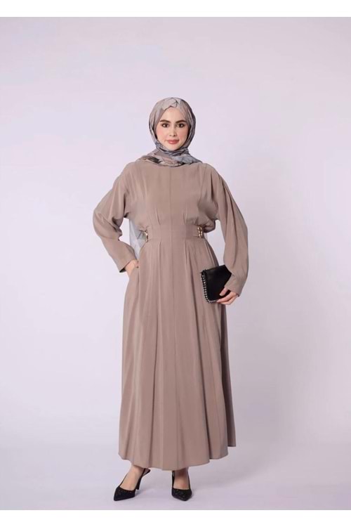 26Y17773 ABACI ELBİSE ÖNÜ PİLİSELİ BELİ TOKALI BAĞCIKLI