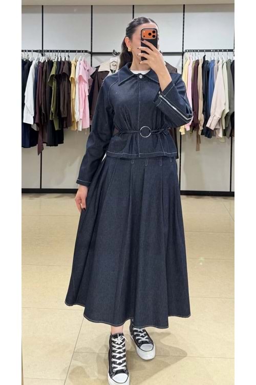 26Y20763 TAKIM BLUZ ETEK KOLU FERMUAR DETAYLI ÖNÜ TEK DÜĞMELİ