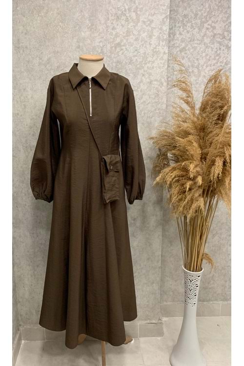 26Y32448 ELBİSE ÖNÜ YARIM FERMUAR ÇITÇITLI ÇANTALI