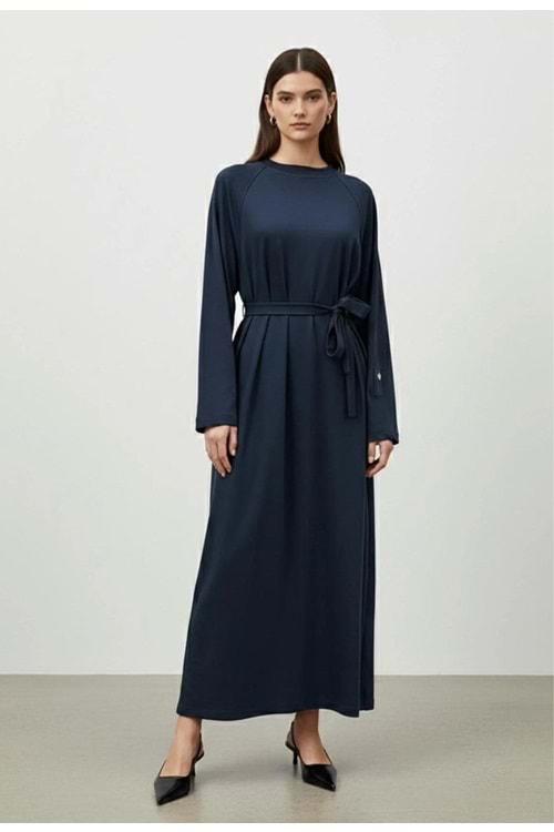 26Y12671 ELBİSE BELİ KEMERLİ KOLU TEK DÜĞME DETAYLI DÜZ ELBİSE