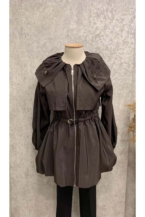 26Y32450 TRENCHKOT ÖNÜ FERMUARLI KEMERLİ BEBE YAKA BALON KOL