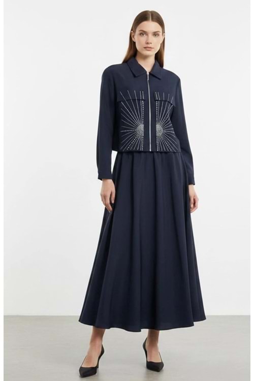 26Y14437 TAKIM CEKET ETEK , CEKETİ CEPLİ TAŞ DETAYLI