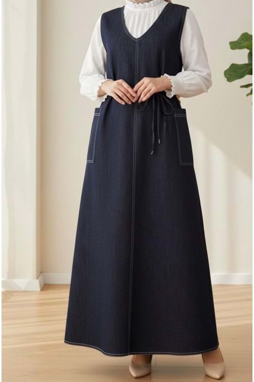 26Y61624 JİLE ELBİSE BELİ BAĞLAMALI İKİ CEPLİ