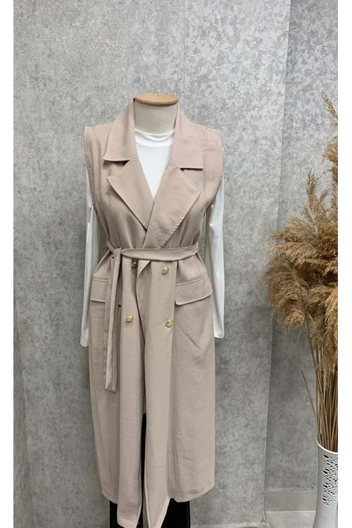 26Y4663 YELEK UZUN GOLD DÜĞMELİ BELİ KEMERLİ