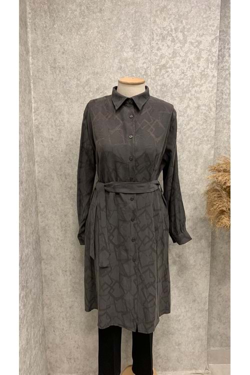 26Y4657 TUNİK GÖMLEK UZUN BELİ BAĞLAMALI JAKARLI