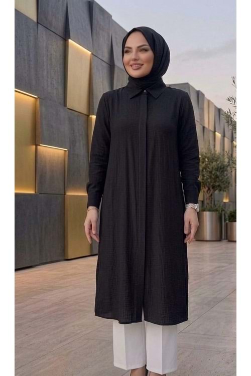 26Y262228 TUNİK UZUN ÖNÜ GİZLİ DÜĞMELİ YAKALI