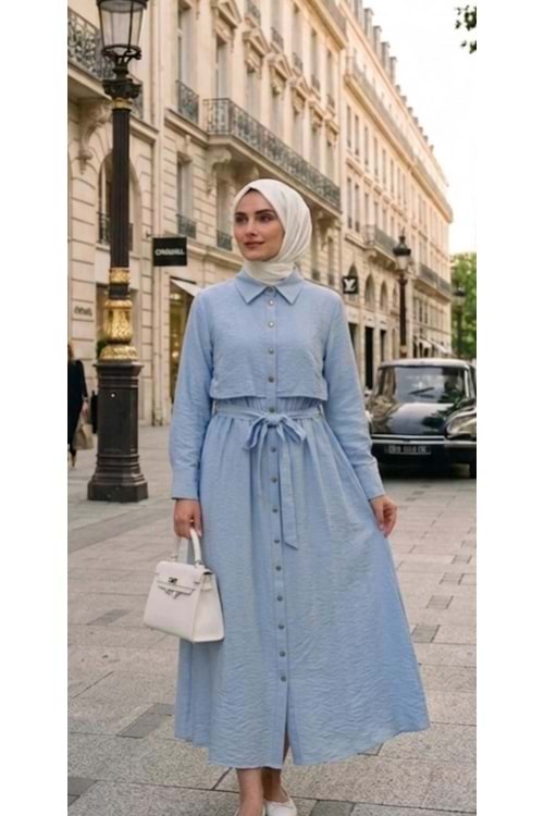 26Y32454 ELBİSE ÜSTÜ CEPGEN GÖRÜNÜMLÜ ÖNÜ DÜĞMELİ BELİ LASTİKLİ