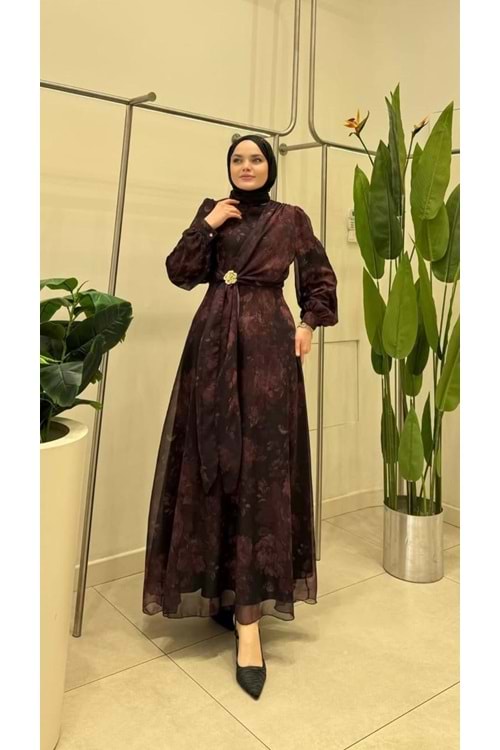 26Y9654 ELBİSE ABİYE KEMERİ GOLD TOKALI İÇ ASTARLI ÇİÇEK GÖRÜNÜM