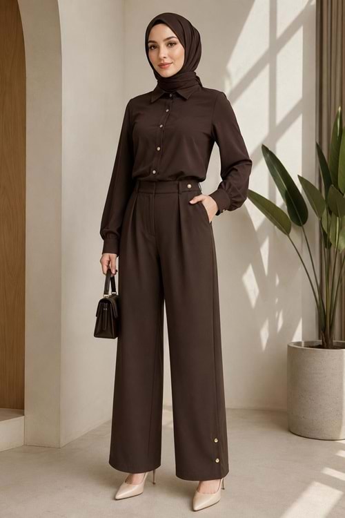 26Y224 ARMİNE TREND PANTOLON GENİŞ PAÇA , PAÇA YAN TARAF ÇITÇITLI