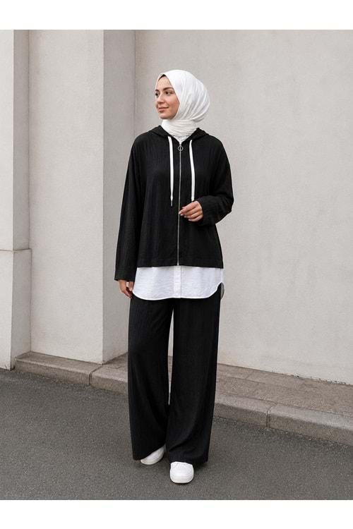 26Y6146 ARMİNE TREND TAKIM TUNİK PANTOLON YARIM FERMUAR , GÖMLEK GÖRÜNÜMLÜ