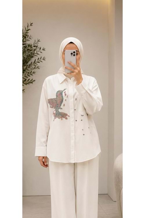 26Y170304 TUNİK GÖMLEK KUŞ DESENLİ