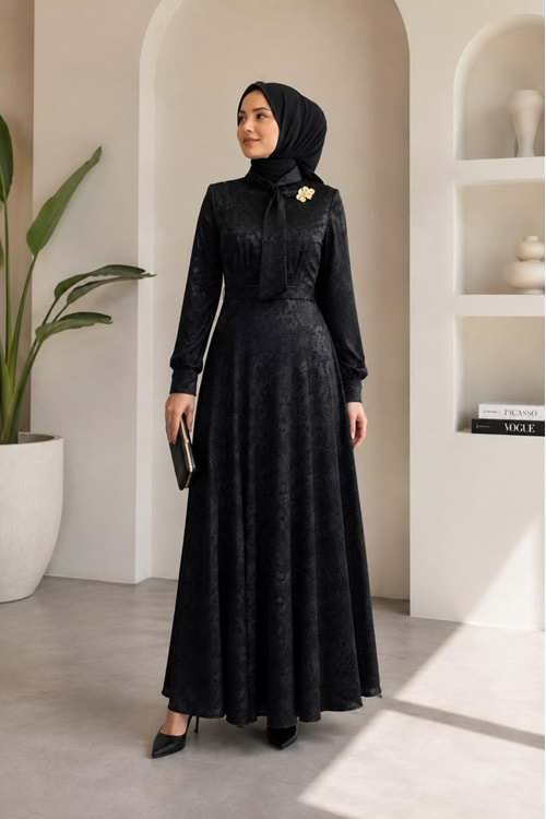 26Y0601 ELBİSE FULAR DETAYLI KUŞAKLI SATEN