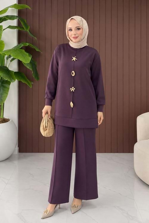 27K5356 TAKIM TUNİK PANTOLON GOLD AKSESUARLI