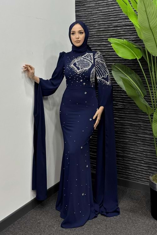 25Y4961 HENNİN ABİYE KOL PELERİNLİ ETEK BONCUK İŞLEMELİ