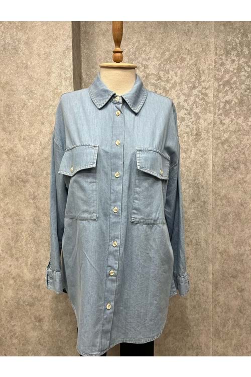 25Y34156 GÖMLEK DENİM OVERSIZE DÜĞMELİ