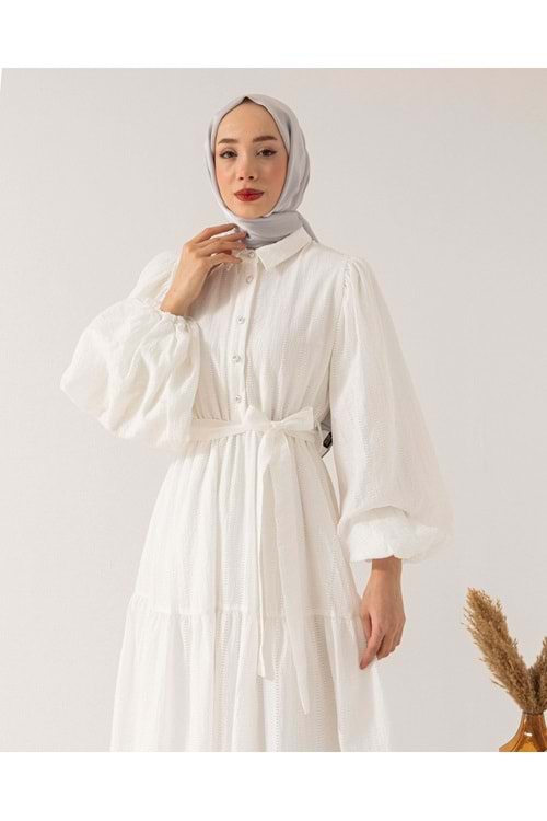 25Y6452 ELBİSE BELİ LASTİKLİ YARIM DÜĞME KAPAMA