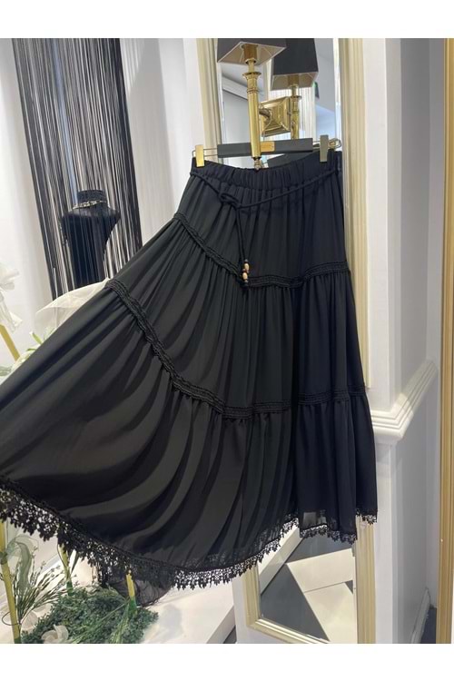 25Y16858 ETEK ŞİFON GÜPÜR DETAYLI BELİ LASTİKLİ