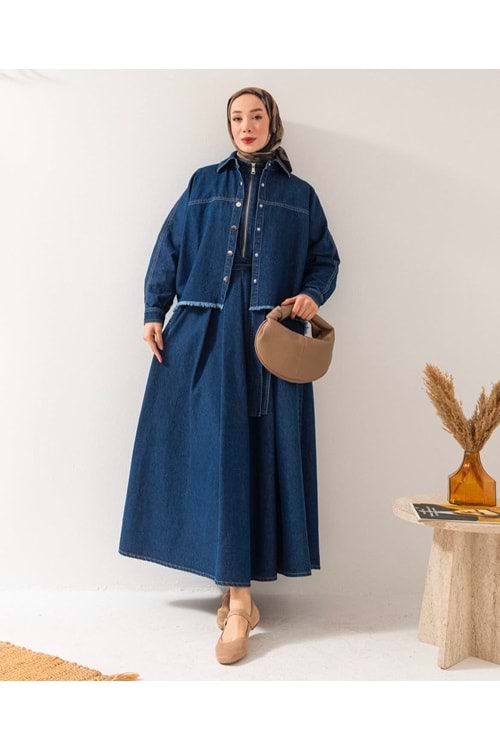 25Y6449 ELBİSE İKİ PARÇALI DIŞ CEKETLİ BEL KUŞAKLI