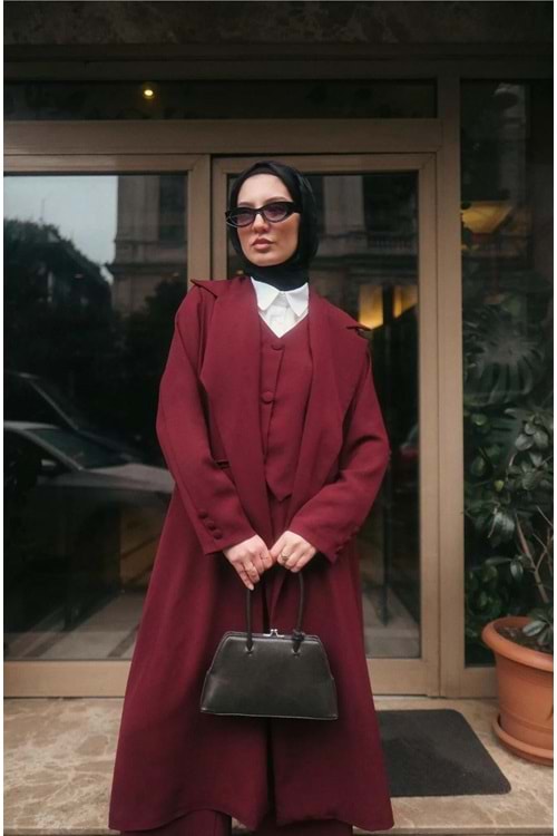 25Y8369 TAKIM 4 LÜ CEKET UZUN BELİ KUŞAKLI, YELEK , GÖMLEK , PANTOLON