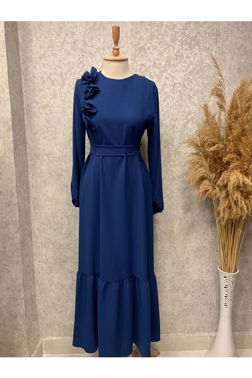 25Y9214 ELBİSE KREP ETEĞİ VOLANLI OMUZ FIRFIR DETAYLI