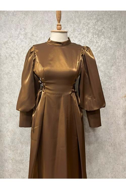 25Y9503 ELBİSE ABİYE TAFTA KUMAŞ BALON KOL YANLARI BAĞLAMA