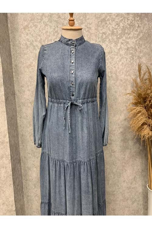 25Y9435 ELBİSE KOT DENİM YARIM DÜĞME KAPAMA