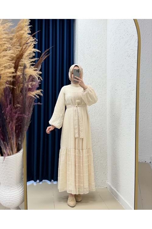 25Y9425 ELBİSE FİSTO KUMAŞ BEL KUŞAKLI