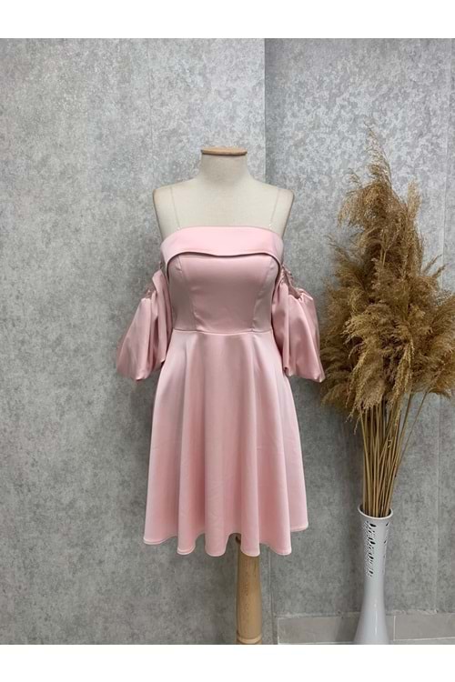 25Y1080 ABİYE AÇIK STRAPLEZ YAKA KARPUZ KOL MİNİ